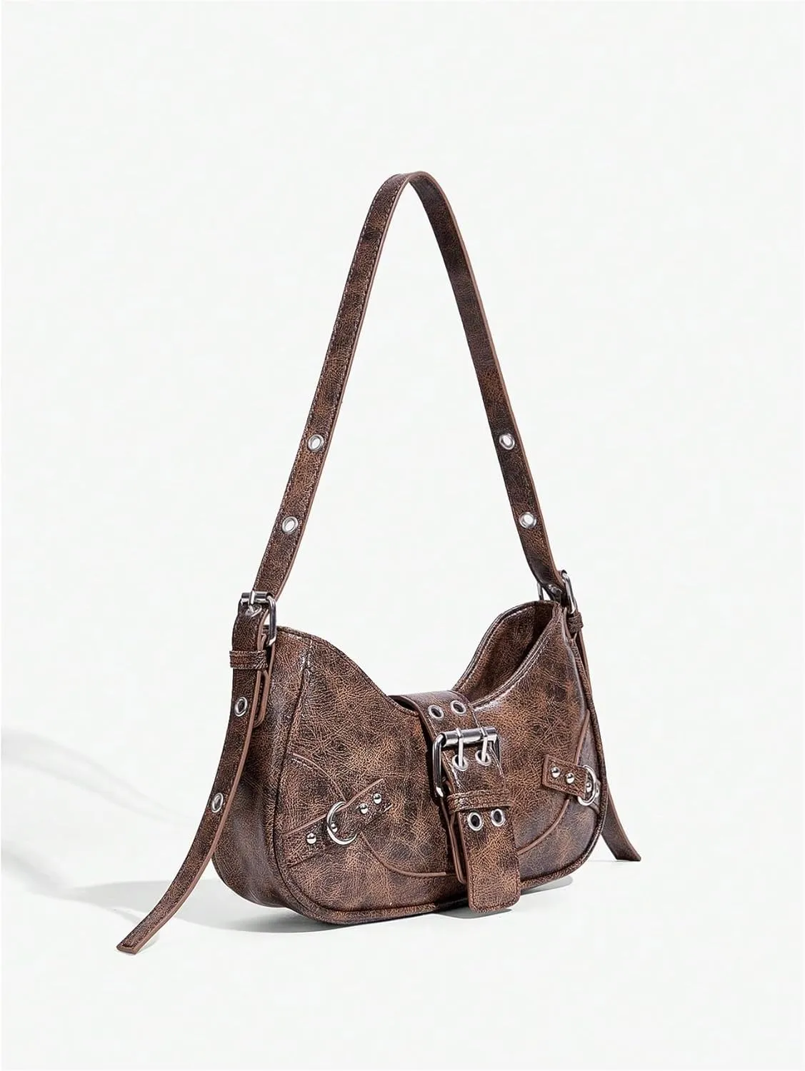 Floerns Women's Y2k Shoulder Bag Rivet Adjustable Straps Hobo Bag Punk Crossbody Purse