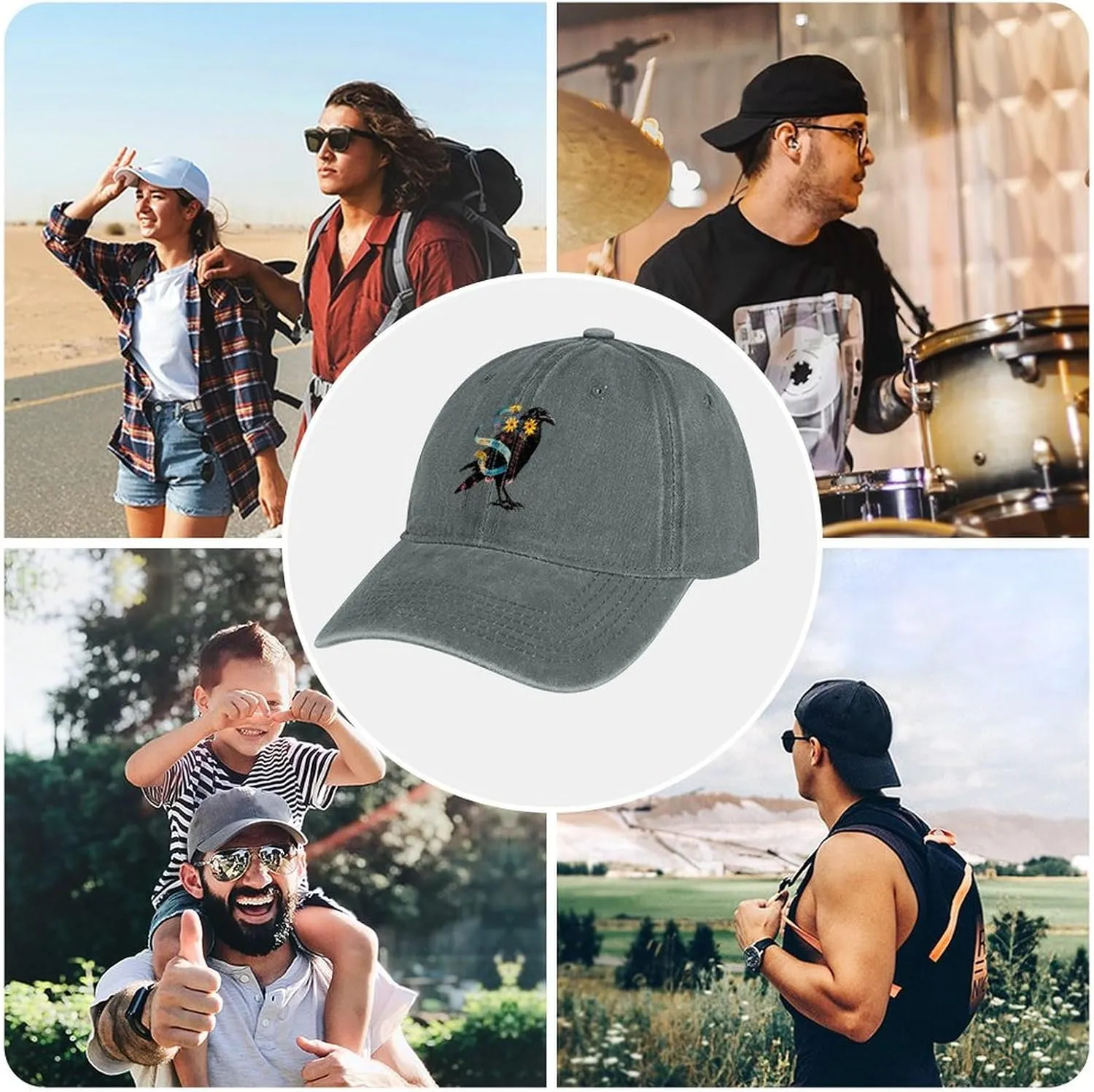 Floral Black Raven Blue Ribbon Baseball Trucker Cap Athletic Denim Hat Vintage Gaming Dad Hats for Men Women
