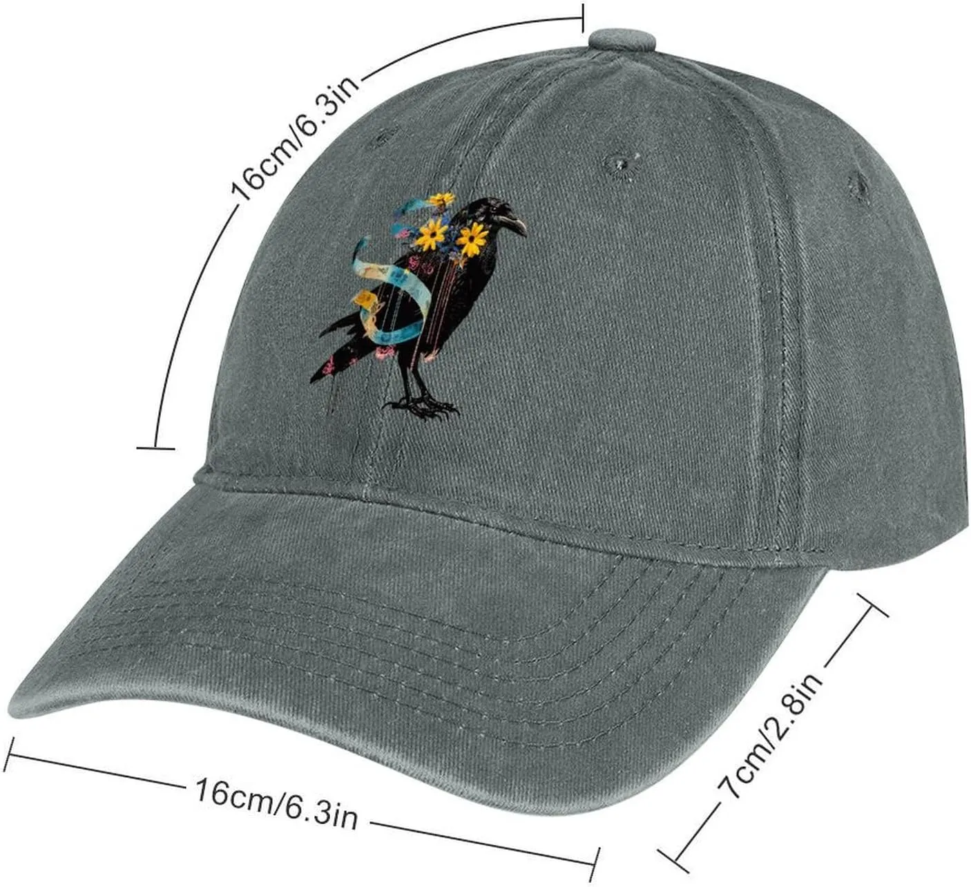 Floral Black Raven Blue Ribbon Baseball Trucker Cap Athletic Denim Hat Vintage Gaming Dad Hats for Men Women