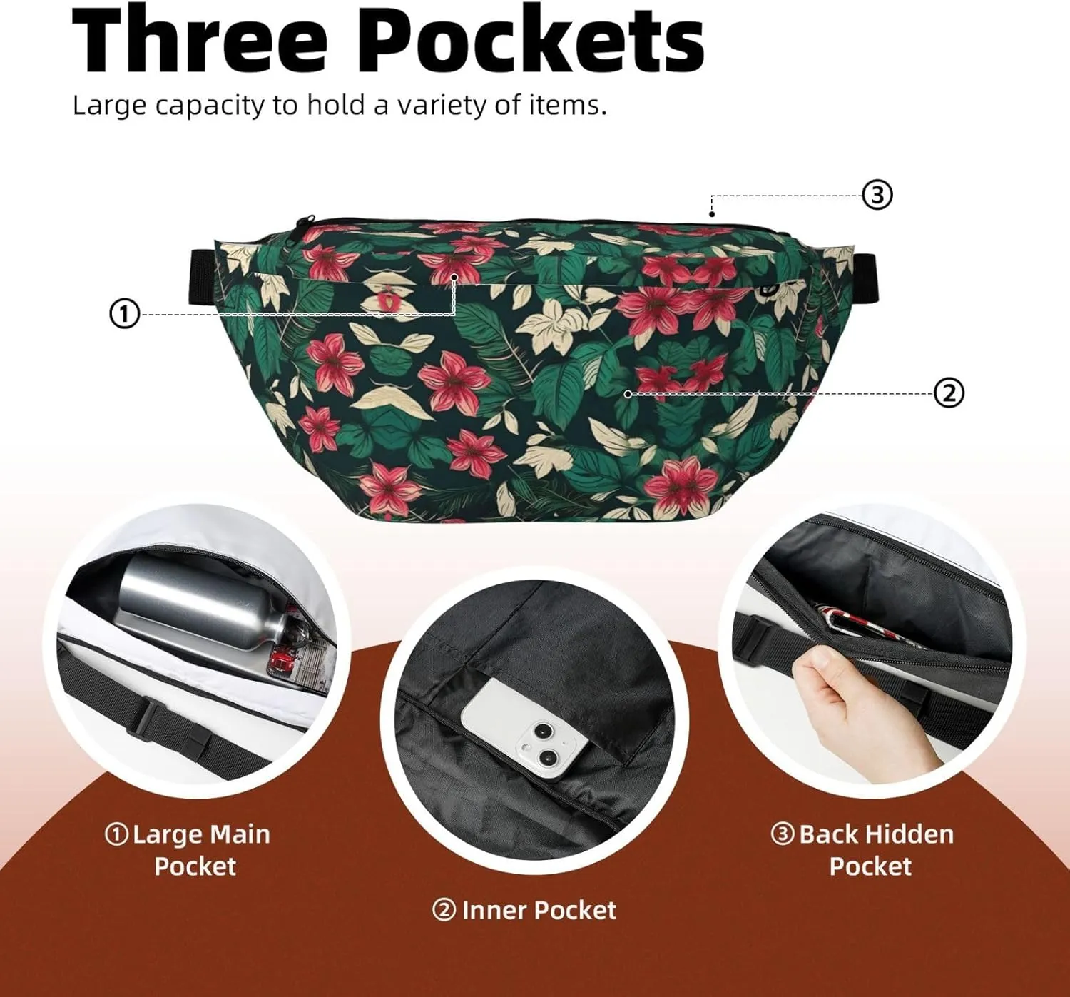 flower leaf Fanny Pack Crossbody Sling Bag â€“ Zipper Pockets for Travel, Hiking, Cycling, Workouts, and Everyday Use