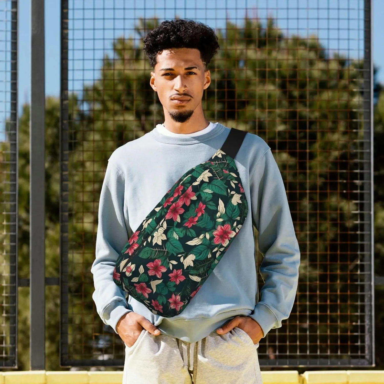 flower leaf Fanny Pack Crossbody Sling Bag â€“ Zipper Pockets for Travel, Hiking, Cycling, Workouts, and Everyday Use