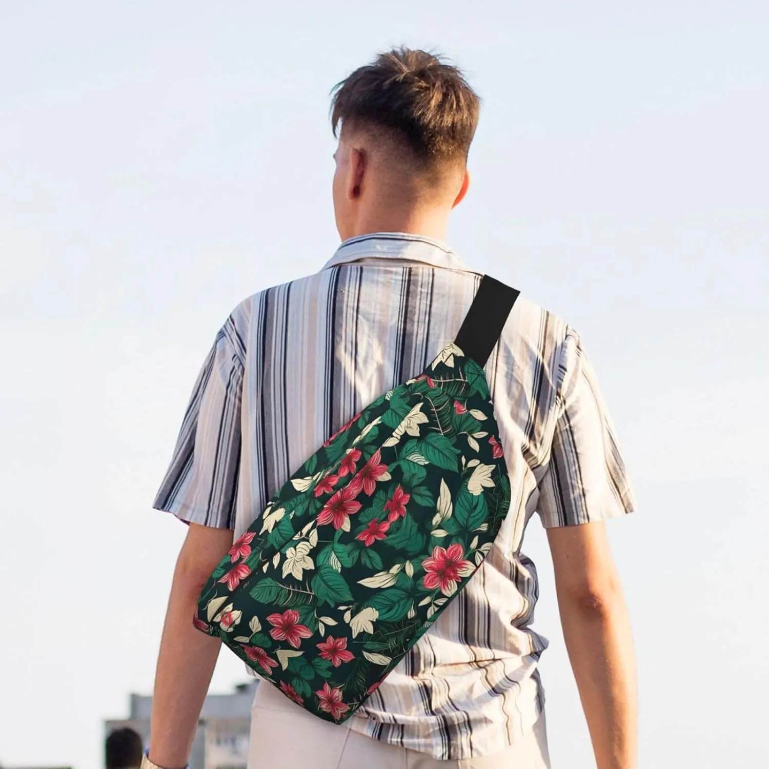 flower leaf Fanny Pack Crossbody Sling Bag â€“ Zipper Pockets for Travel, Hiking, Cycling, Workouts, and Everyday Use