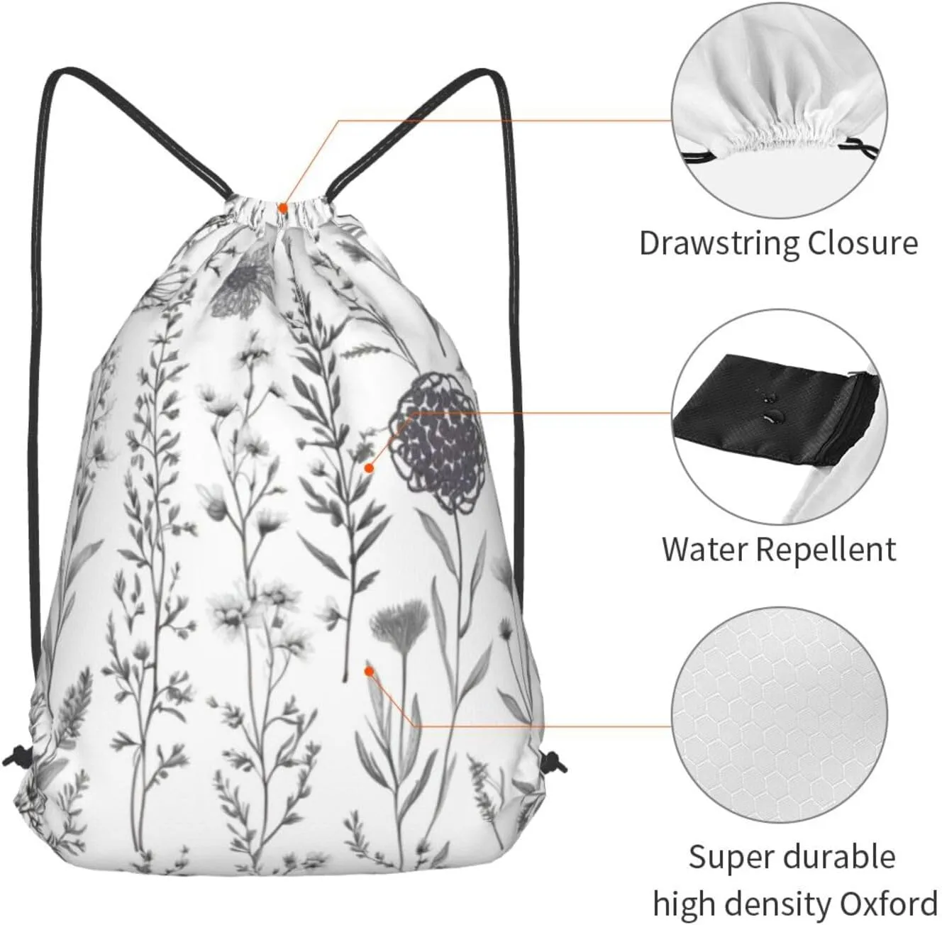 Flowering Herbs & Herbaceou Drawstring Cinch Backpack Polyester Sack Pack String Bag For Hiking Camping Adventure