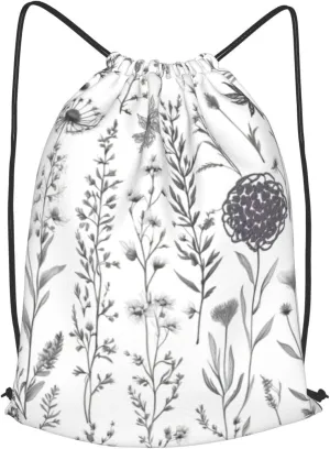 Flowering Herbs & Herbaceou Drawstring Cinch Backpack Polyester Sack Pack String Bag For Hiking Camping Adventure