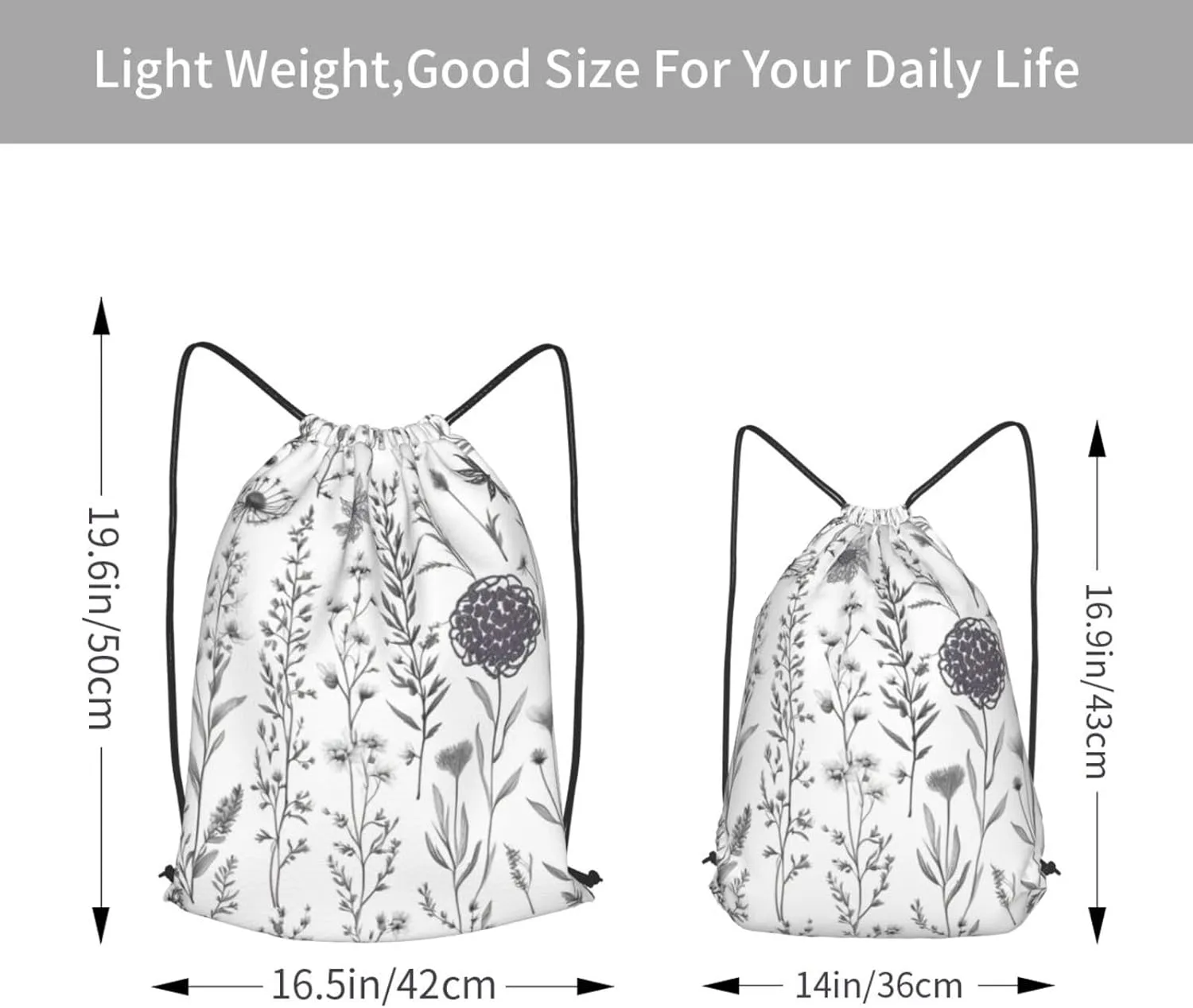 Flowering Herbs & Herbaceou Drawstring Cinch Backpack Polyester Sack Pack String Bag For Hiking Camping Adventure