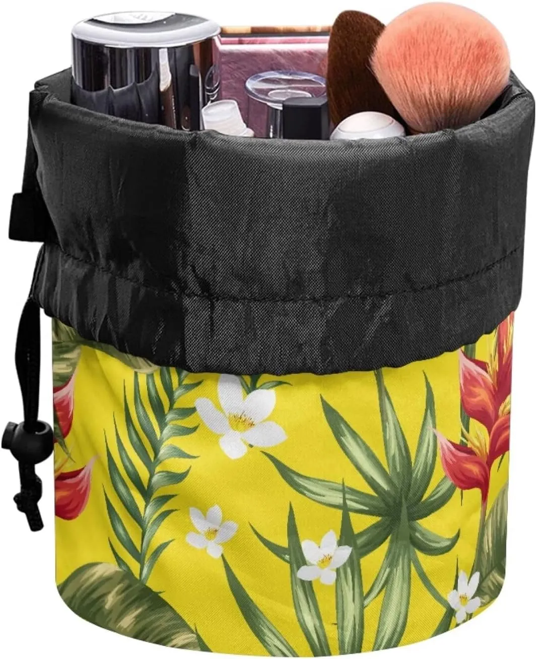 flowers dandelions drawstring makeup bag opens flat collapsible makeup bag portable lazy drawstring makeup bag travel cosmetic pouch toiletry travel essentials for women round makeup bag