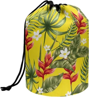 flowers dandelions drawstring makeup bag opens flat collapsible makeup bag portable lazy drawstring makeup bag travel cosmetic pouch toiletry travel essentials for women round makeup bag