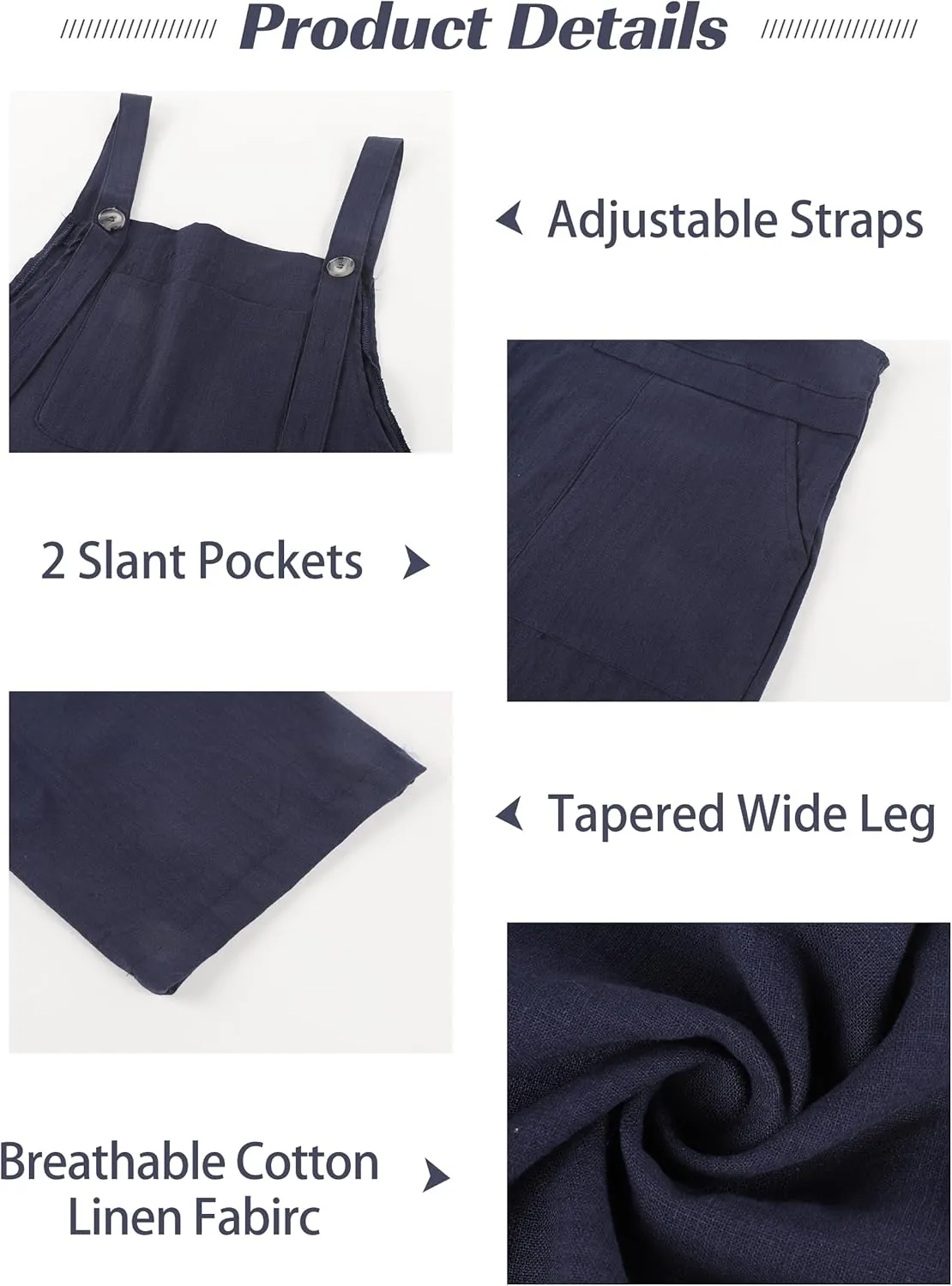 Flygo Womens Overalls Cotton Linen Overalls for Women Loose Fit Harem Wide Leg Jumpsuit with Pockets