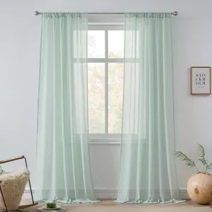 FMFUNCTEX Linen Sheer Curtains for Bedroom, Sage Green Curtains 96 inches Long for Living Room, Farmhouse French Flax Blend Window Draperies, Rod Pocket 2 Panels Set