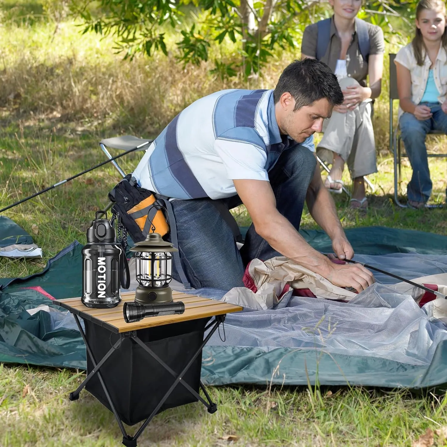 Foldable Camping Side Table, Ultralight Small Beach Aluminum, Portable Outdoor Table with Carry Bag and Storage for Picnic, Grill, Hiking, Fishing, Sand, Camping, Nature
