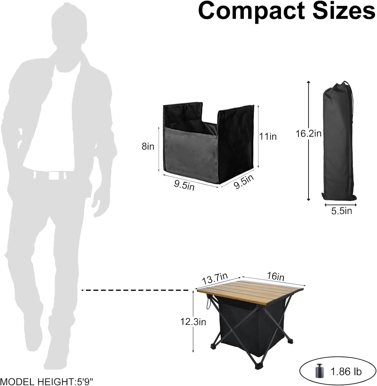 Foldable Camping Side Table, Ultralight Small Beach Aluminum, Portable Outdoor Table with Carry Bag and Storage for Picnic, Grill, Hiking, Fishing, Sand, Camping, Nature