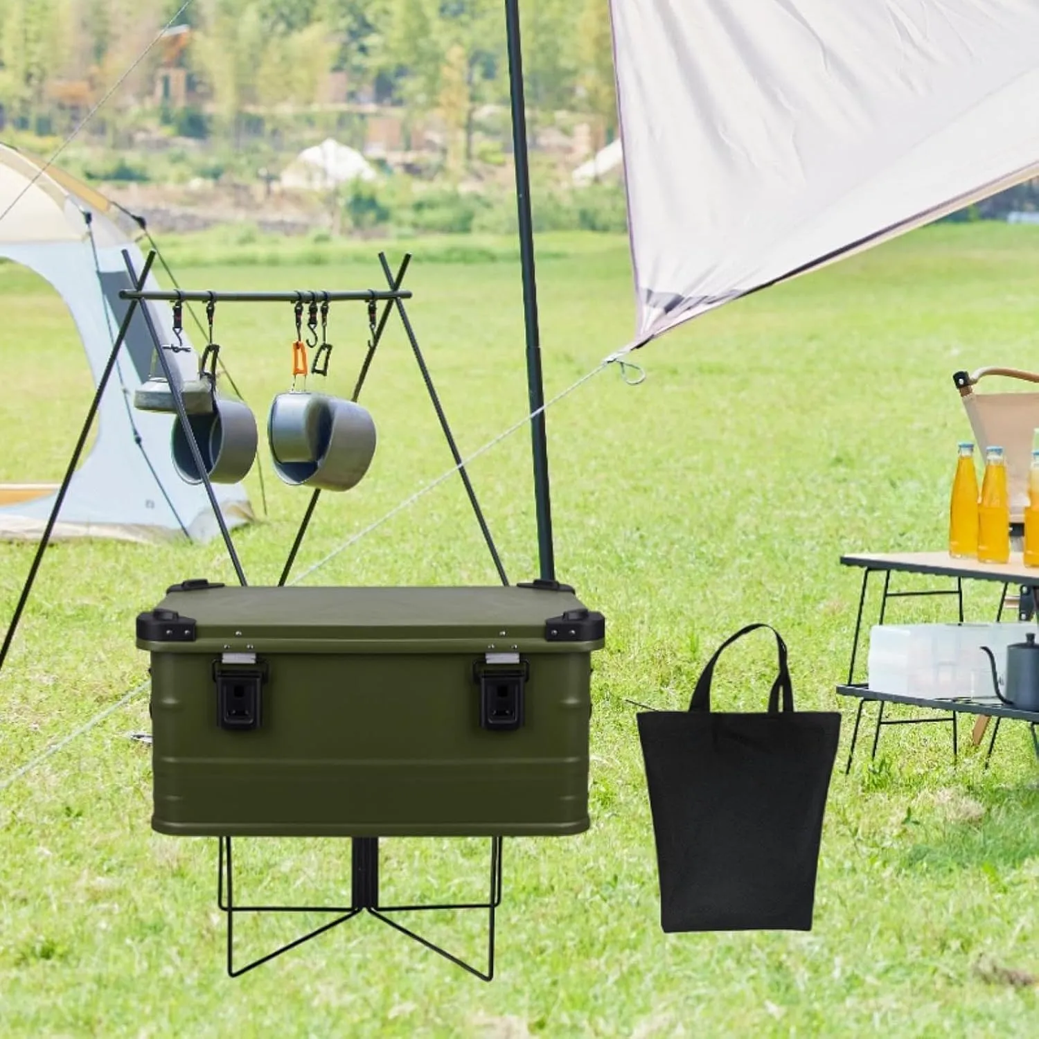 Foldable Cooler Stand Ice Box Holder Trash Bag Bracket Storage Bin Stand Suitcase Rack for Hiking Outdoor Barbecue Travel