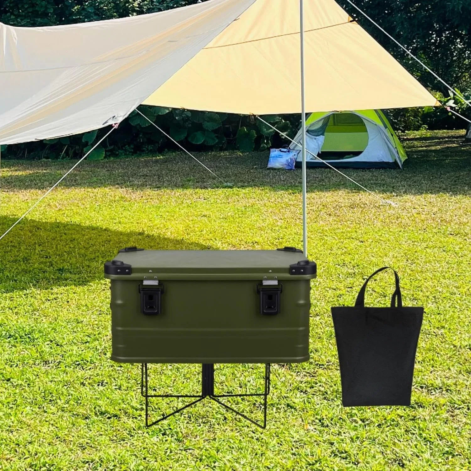 Foldable Cooler Stand Ice Box Holder Trash Bag Bracket Storage Bin Stand Suitcase Rack for Hiking Outdoor Barbecue Travel
