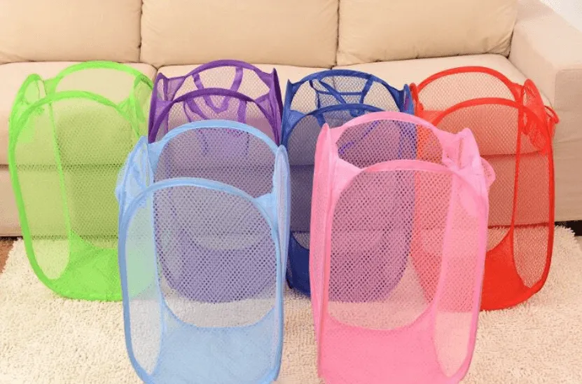 Foldable hamper can be stored in the laundry basket. Mesh cloth color clothes basket storage laundry storage basket