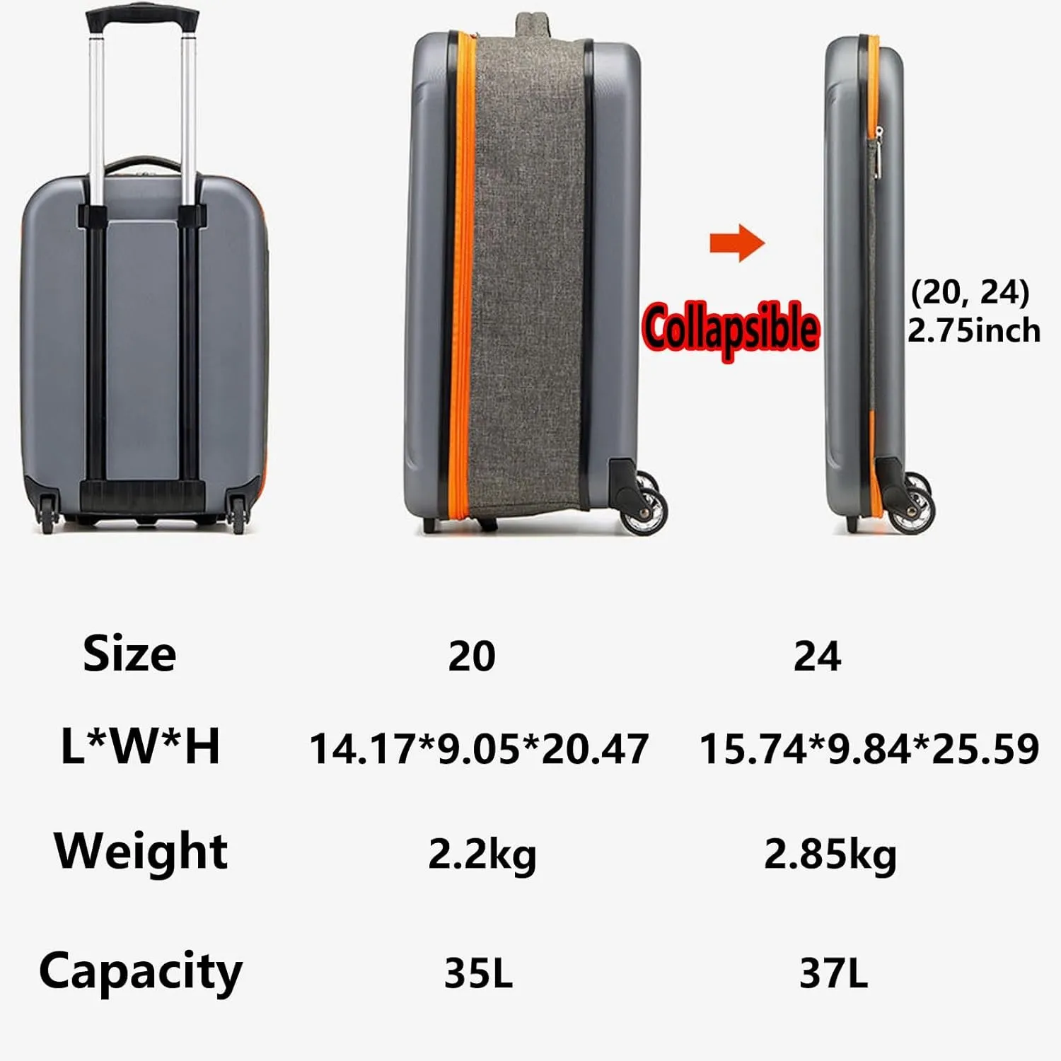 Foldable Luggage, Space Separation Design, Large Capacity Hand Suitcase,Resistant To Drop And Pressure, Hard Shell Storage Box (Color : Red, Size : 24inch)