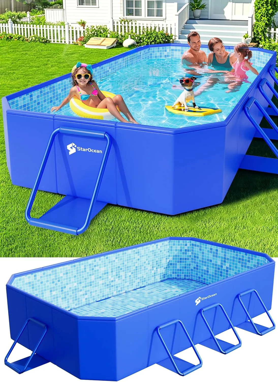 Foldable Pool, Large Non-Inflatable Swimming Pool For Kids,Adult Collapsible Pools Hard Plastic Shell, Oversized Thickened,Portable Folding Kids Pools for Backyard-Mosaic Design-106"x66"x20"