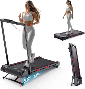 Foldable Treadmill Walking Pad with Auto Incline, 6-Level 12% Portable Under Desk Treadmill for Home Office, 2 in 1 330lbs Capacity Heavy Duty with Handle Bar, 2.5HP Quiet, Upright Space-Saving