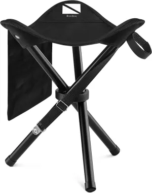 Foldable Tripod 13.4'' Stool - Ultra Portable Seat, Best for Youth Pocket - 1 lb Camping Stool, 3 Legged Strong Steel Stool, Height: 13.4 inches (Black)