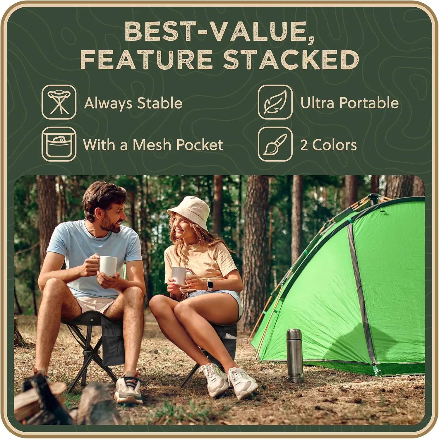 Foldable Tripod 13.4'' Stool - Ultra Portable Seat, Best for Youth Pocket - 1 lb Camping Stool, 3 Legged Strong Steel Stool, Height: 13.4 inches (Black)