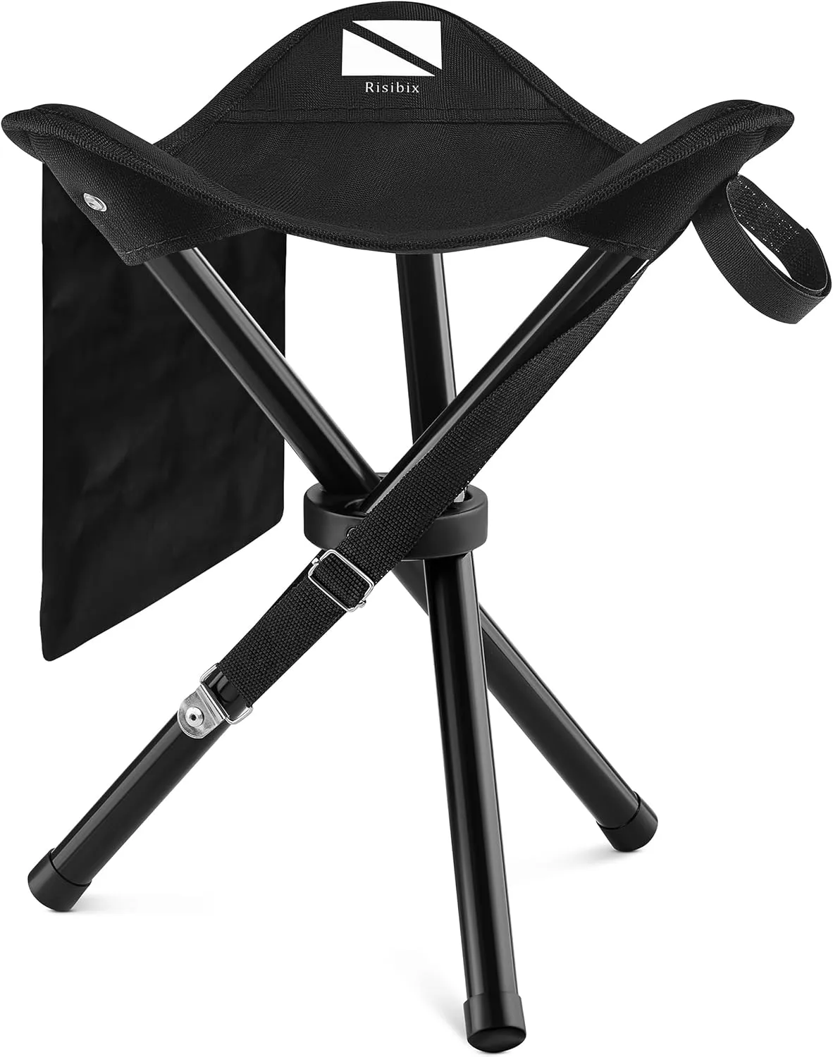 Foldable Tripod 13.4'' Stool - Ultra Portable Seat, Best for Youth Pocket - 1 lb Camping Stool, 3 Legged Strong Steel Stool, Height: 13.4 inches (Black)