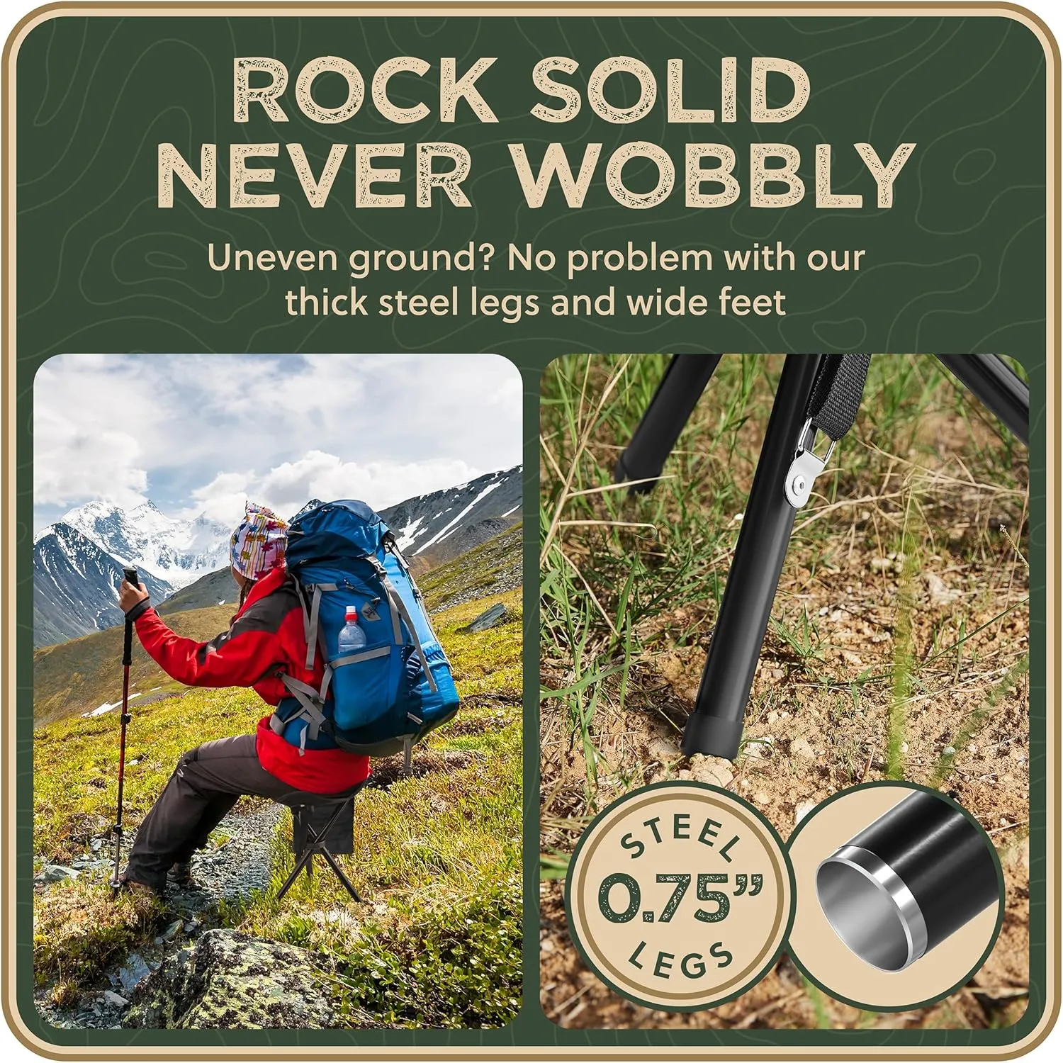 Foldable Tripod 13.4'' Stool - Ultra Portable Seat, Best for Youth Pocket - 1 lb Camping Stool, 3 Legged Strong Steel Stool, Height: 13.4 inches (Black)