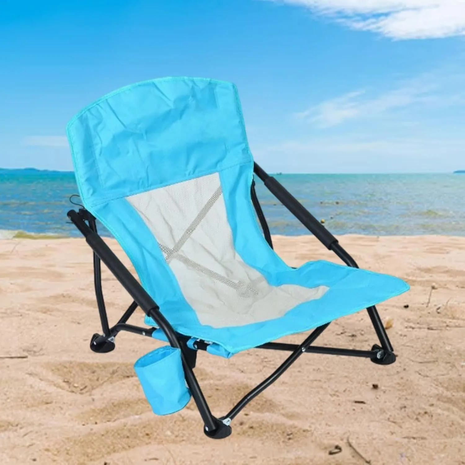 Folding Camping Chair Picnic Seat Lounger Comfortable High Backrest Lounge Beach Chair for Outdoor Garden Lawn Patio Fishing, Blue