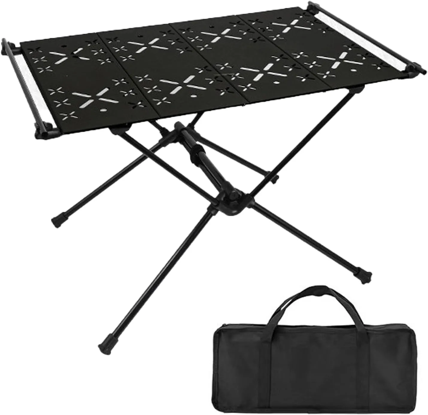 Folding Camping Table, Lightweight Aluminum Portable Beach Table Side Table with Mesh Storage, with Carry Bag, Foldable Camp Table, 20kg Capacity, for Outdoor Activities, Picnic, Camping, Hiking Blac