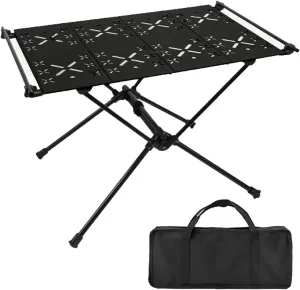 Folding Camping Table, Lightweight Aluminum Portable Beach Table Side Table with Mesh Storage, with Carry Bag, Foldable Camp Table, 20kg Capacity, for Outdoor Activities, Picnic, Camping, Hiking Blac
