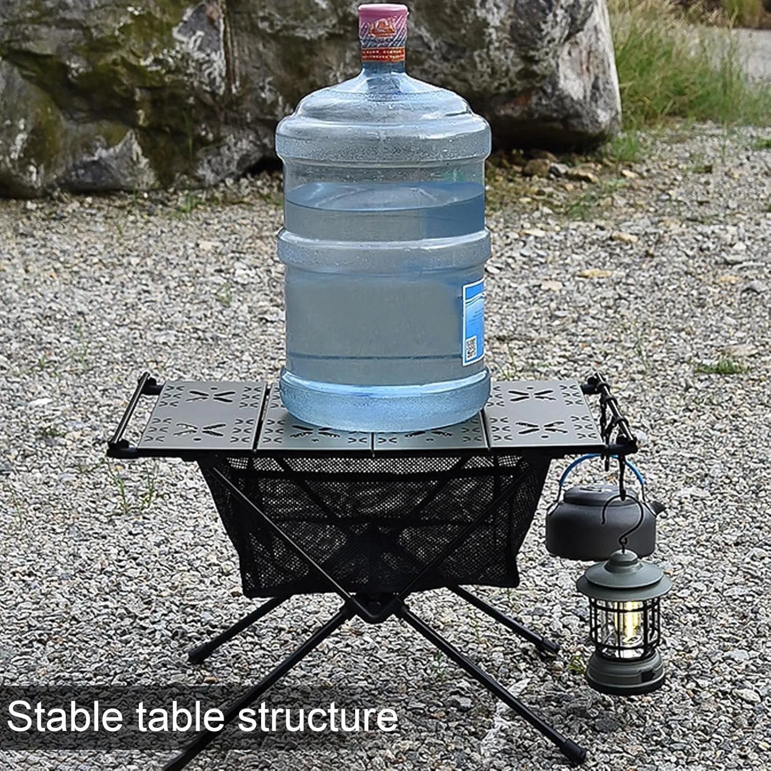 Folding Camping Table, Lightweight Aluminum Portable Beach Table Side Table with Mesh Storage, with Carry Bag, Foldable Camp Table, 20kg Capacity, for Outdoor Activities, Picnic, Camping, Hiking Blac