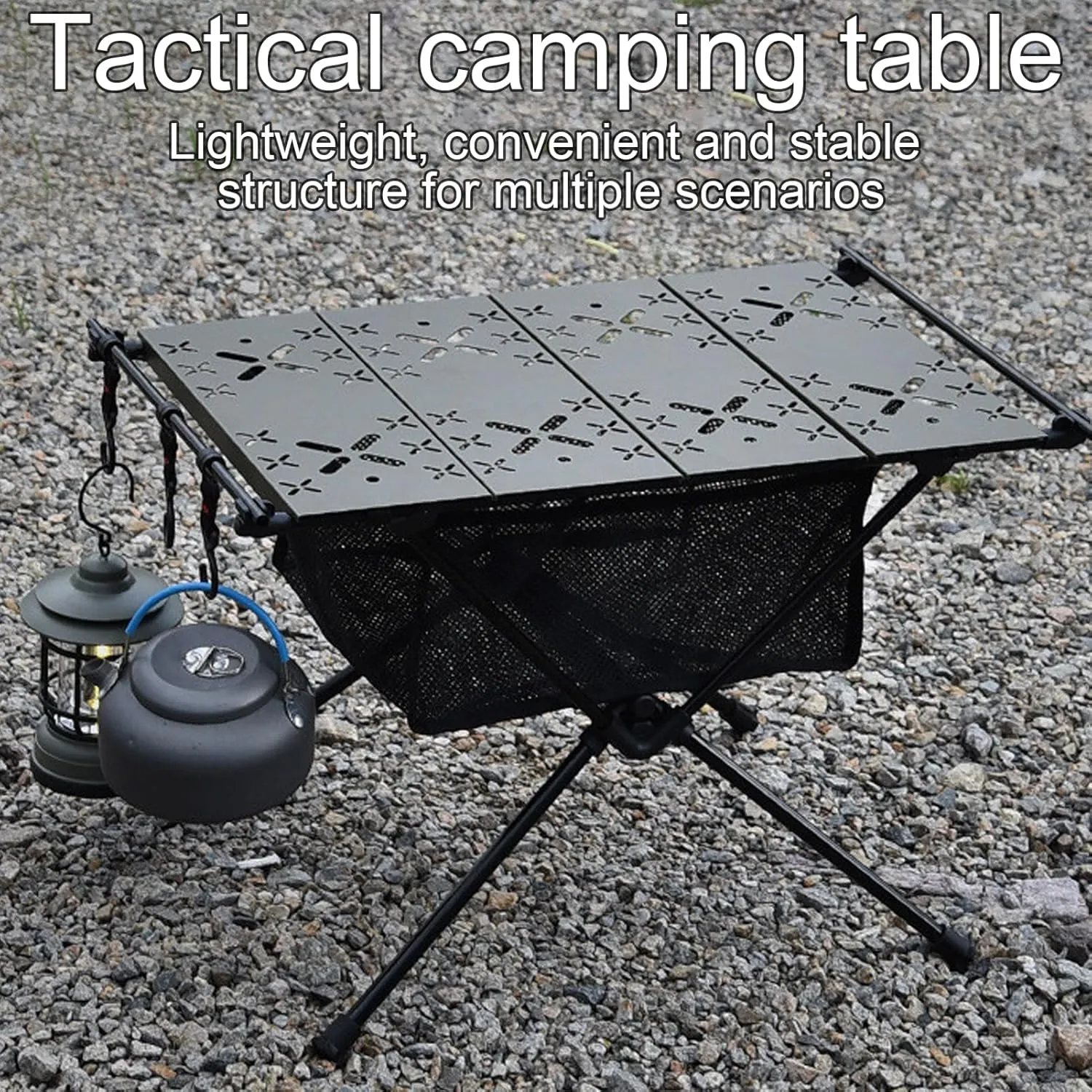 Folding Camping Table, Lightweight Aluminum Portable Beach Table Side Table with Mesh Storage, with Carry Bag, Foldable Camp Table, 20kg Capacity, for Outdoor Activities, Picnic, Camping, Hiking Blac
