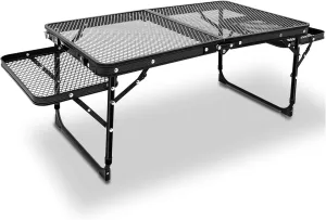 Folding Grill Table, Camping Table with Table Extension Board, Height Adjustable Metal Folding Table, Portable Lightweight Grill Table for Cooking, Beach, BBQ, Picnic, Travel