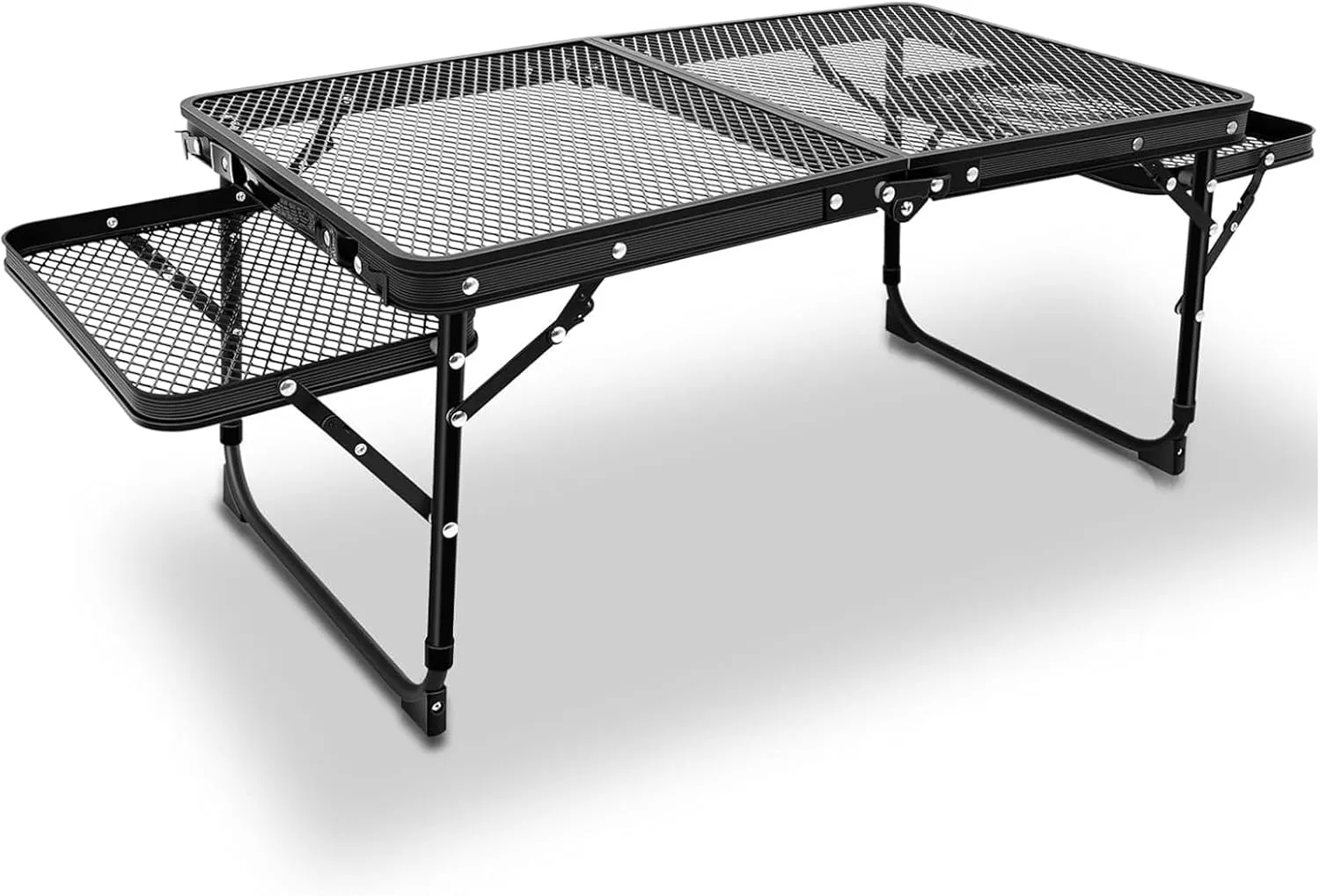 Folding Grill Table, Camping Table with Table Extension Board, Height Adjustable Metal Folding Table, Portable Lightweight Grill Table for Cooking, Beach, BBQ, Picnic, Travel