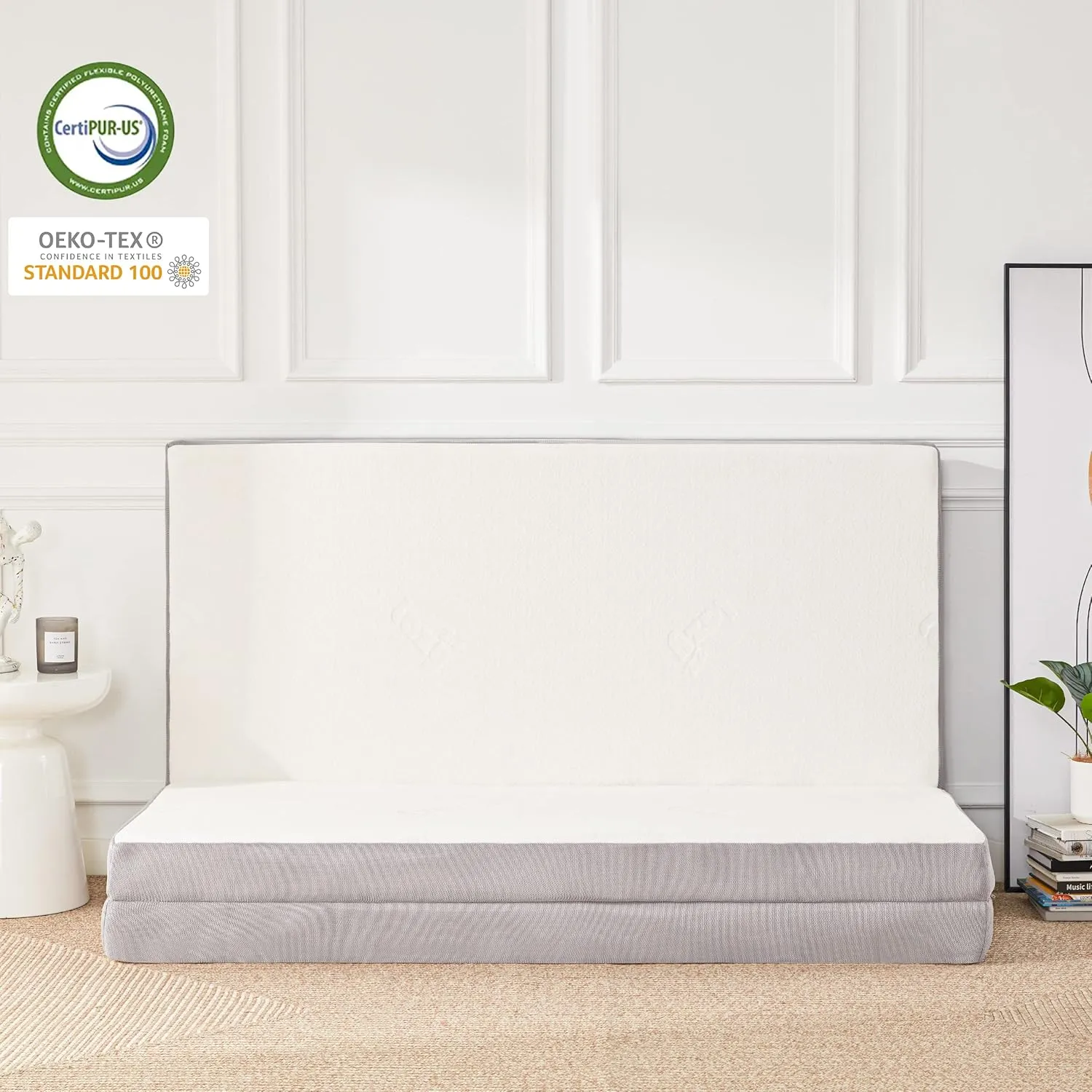 Folding Mattress, 4 Inch Memory Foam Foldable Mattress with Breathable & Washable Bamboo Fiber Fabric Cover, Tri-fold Floor Mattress Guest Bed for Camping, Road Trip, Queen