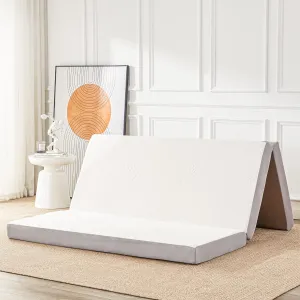 Folding Mattress, 4 Inch Memory Foam Foldable Mattress with Breathable & Washable Bamboo Fiber Fabric Cover, Tri-fold Floor Mattress Guest Bed for Camping, Road Trip, Queen