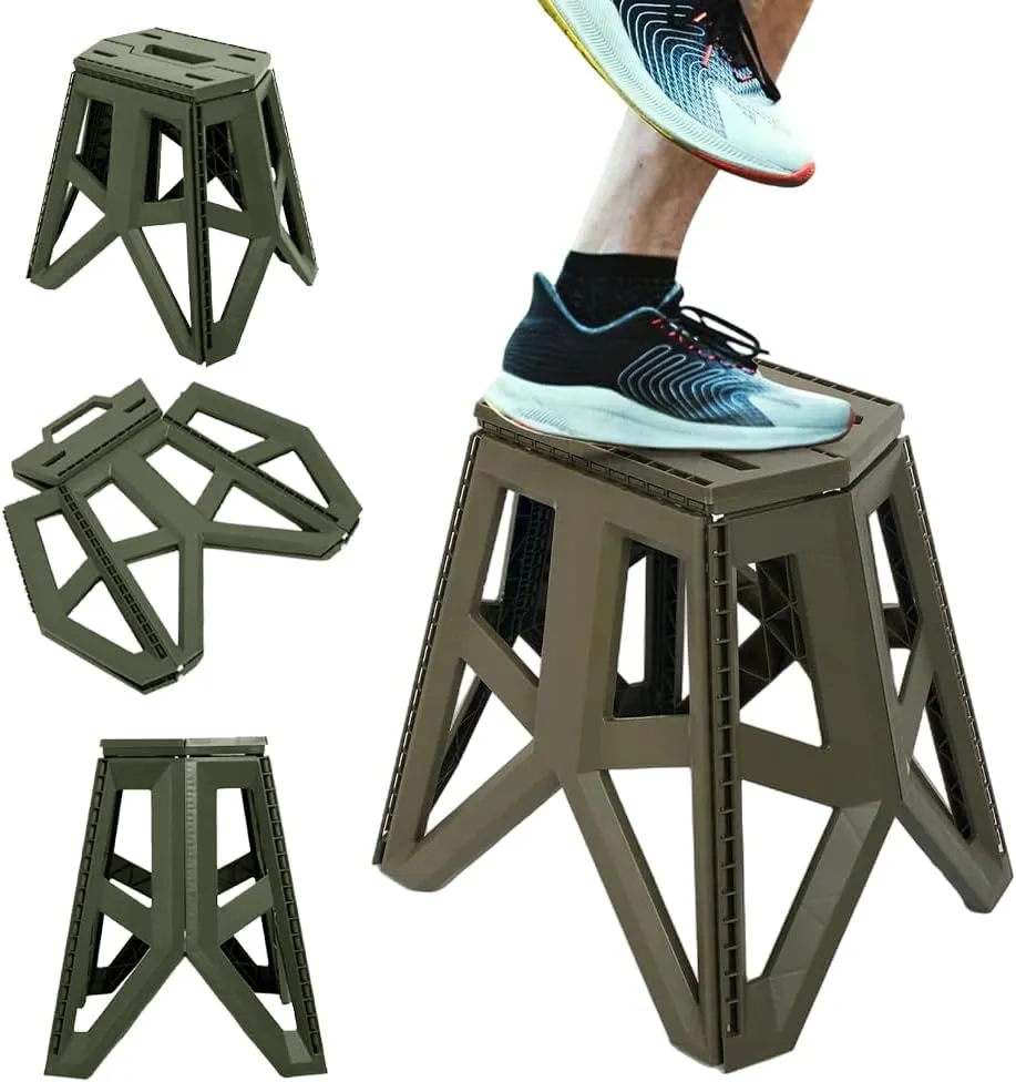 Folding Step Stool, Portable Camping Chair, Nonslip Platform, Lightweight Plastic Construction, Army Green (Large)
