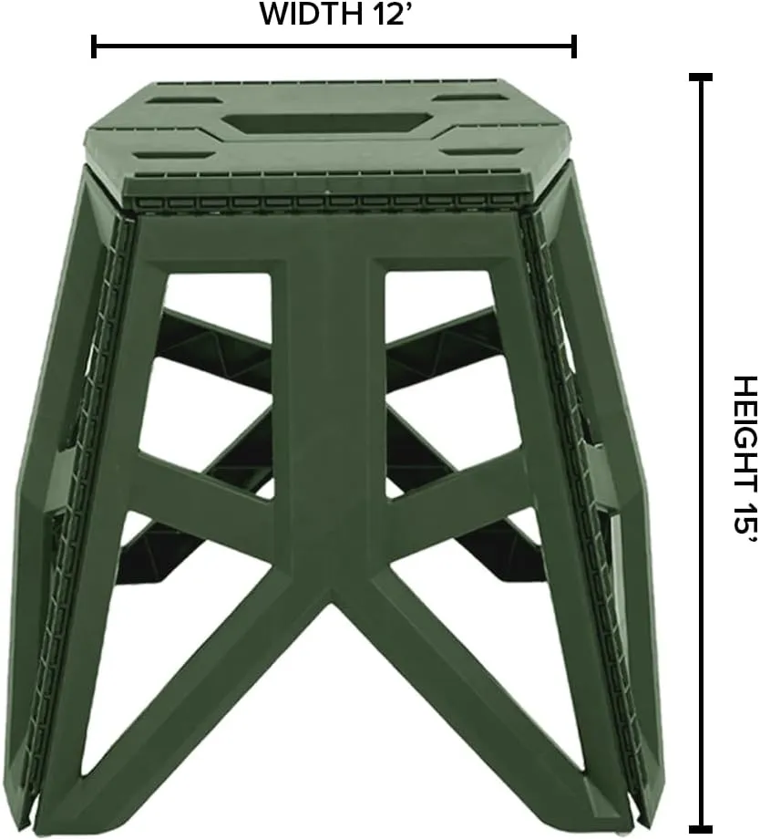 Folding Step Stool, Portable Camping Chair, Nonslip Platform, Lightweight Plastic Construction, Army Green (Large)