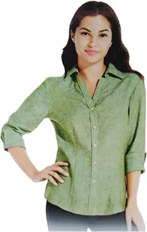 Foxcroft NYC Women's 3/4 Sleeve Linen Shirt (Olive, XXL)