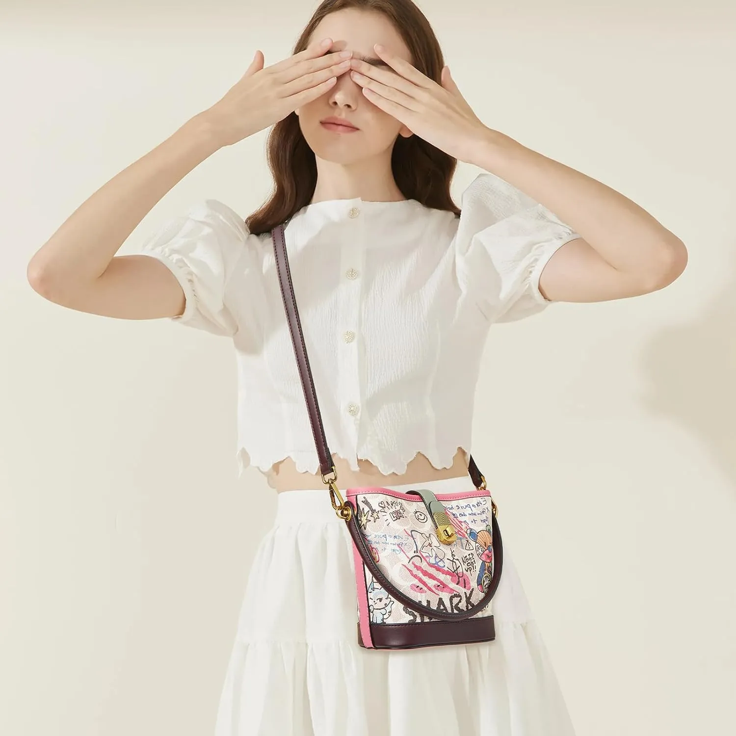 FOXLOVER Small Bucket Bag For Women Fashion Simplicity Crossbody Handbag Designer Shoulder Purse