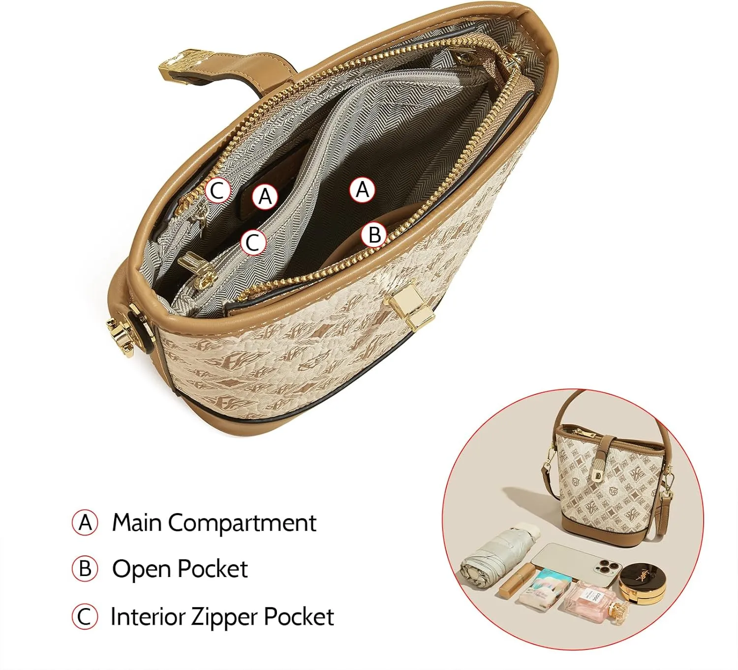 FOXLOVER Small Bucket Bag For Women Fashion Simplicity Crossbody Handbag Designer Shoulder Purse