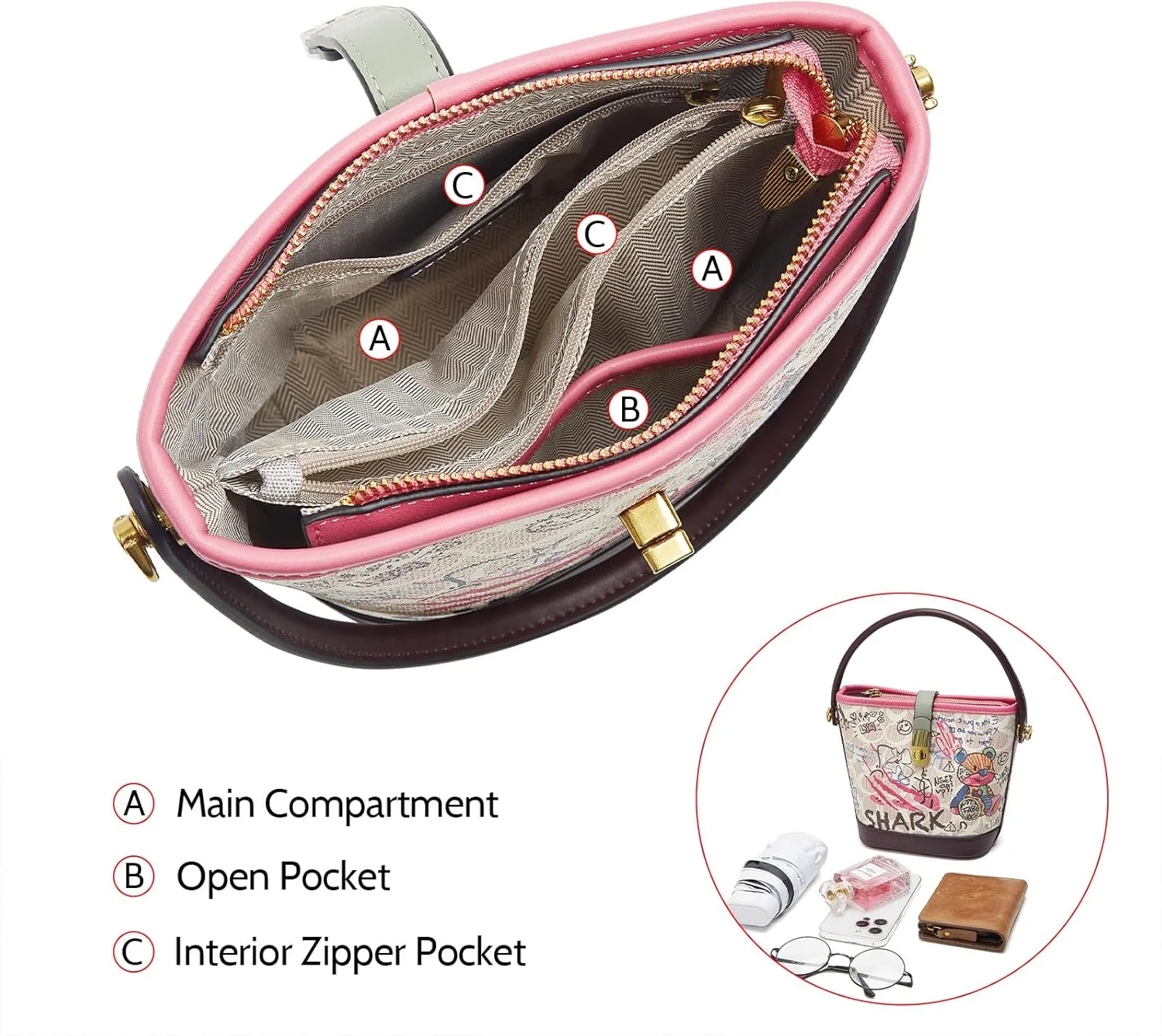FOXLOVER Small Bucket Bag For Women Fashion Simplicity Crossbody Handbag Designer Shoulder Purse