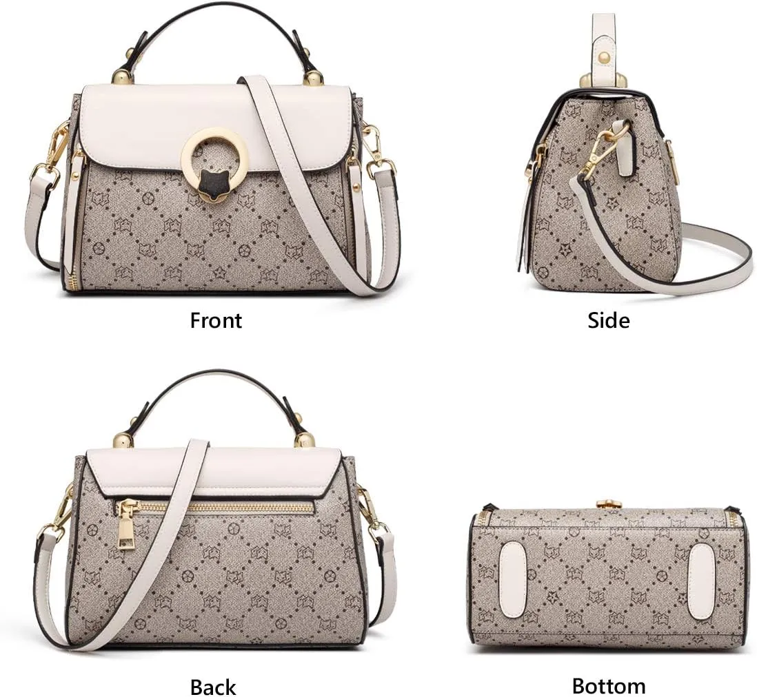 FOXLOVER Small Crossbody Bag for Women PVC Leather Detachable Strap Lightweight Twist Lock Flap