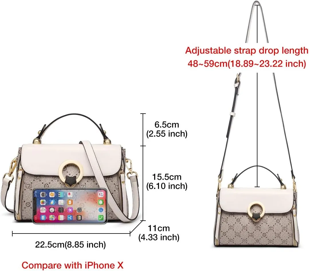 FOXLOVER Small Crossbody Bag for Women PVC Leather Detachable Strap Lightweight Twist Lock Flap