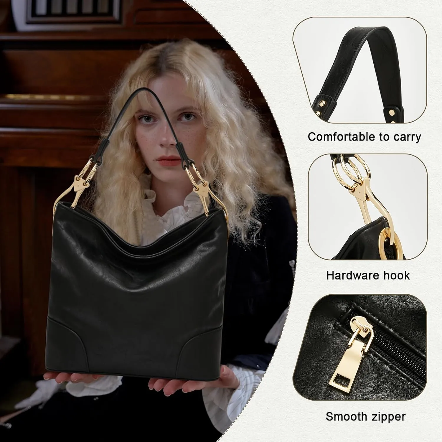FOXLOVER Womens Faux Leather Hobo Bags Vintage Large Crossbody Shoulder Purse Ladies Tote Handbags