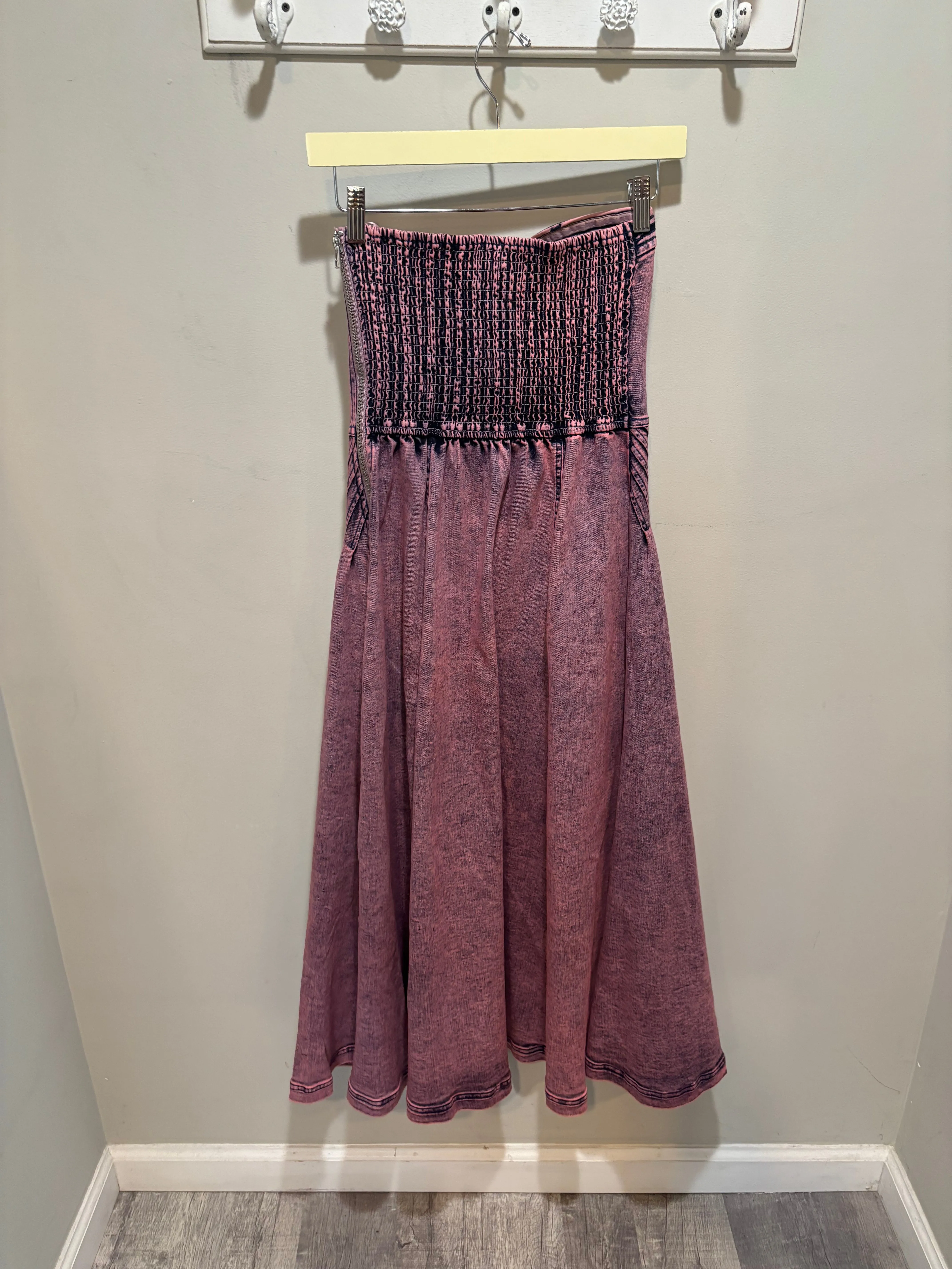 Free People Pink Denim Wash Strapless Dress