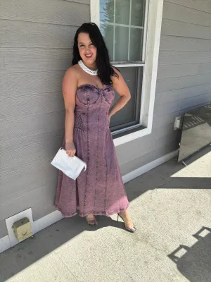 Free People Pink Denim Wash Strapless Dress