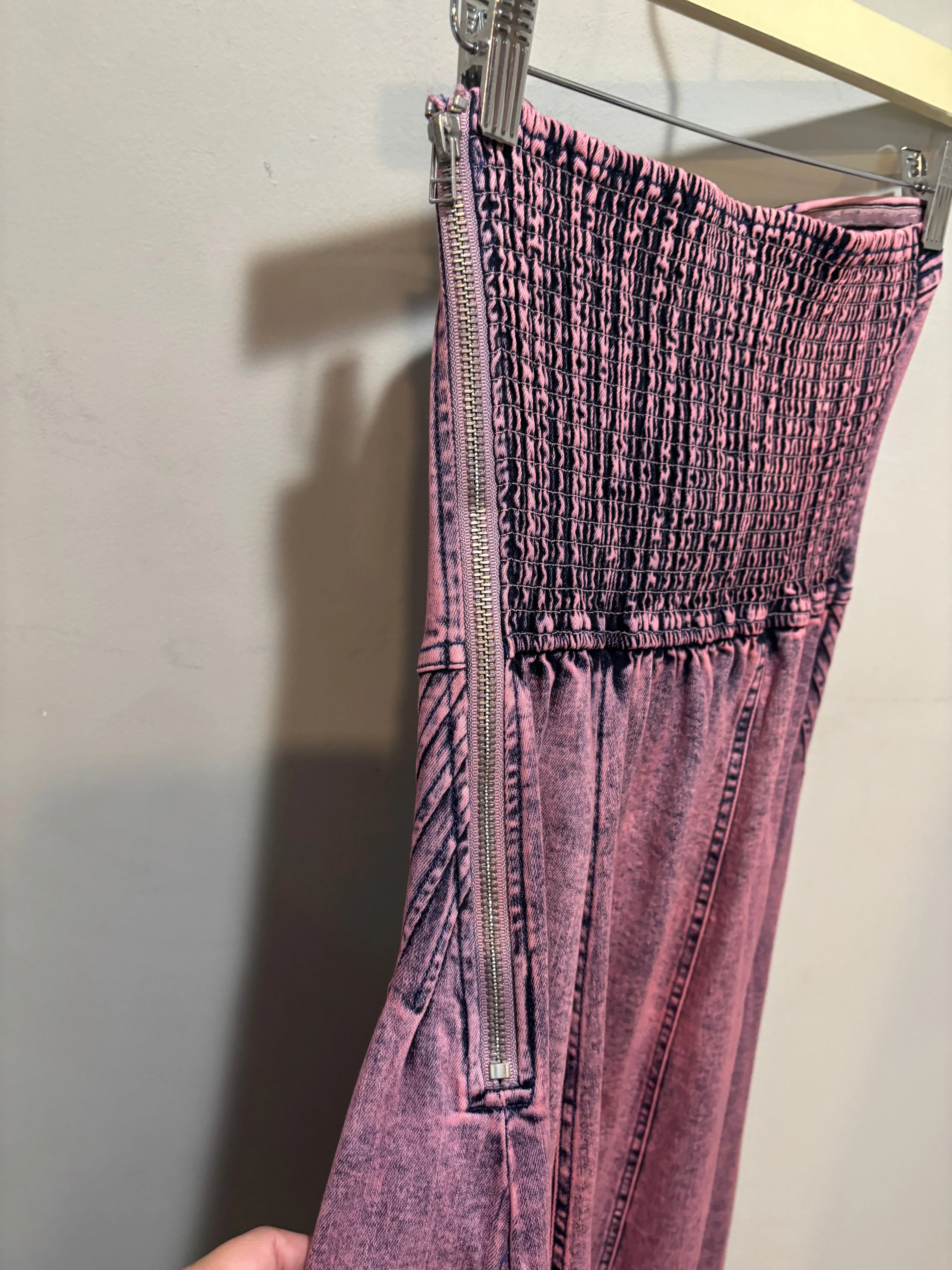 Free People Pink Denim Wash Strapless Dress