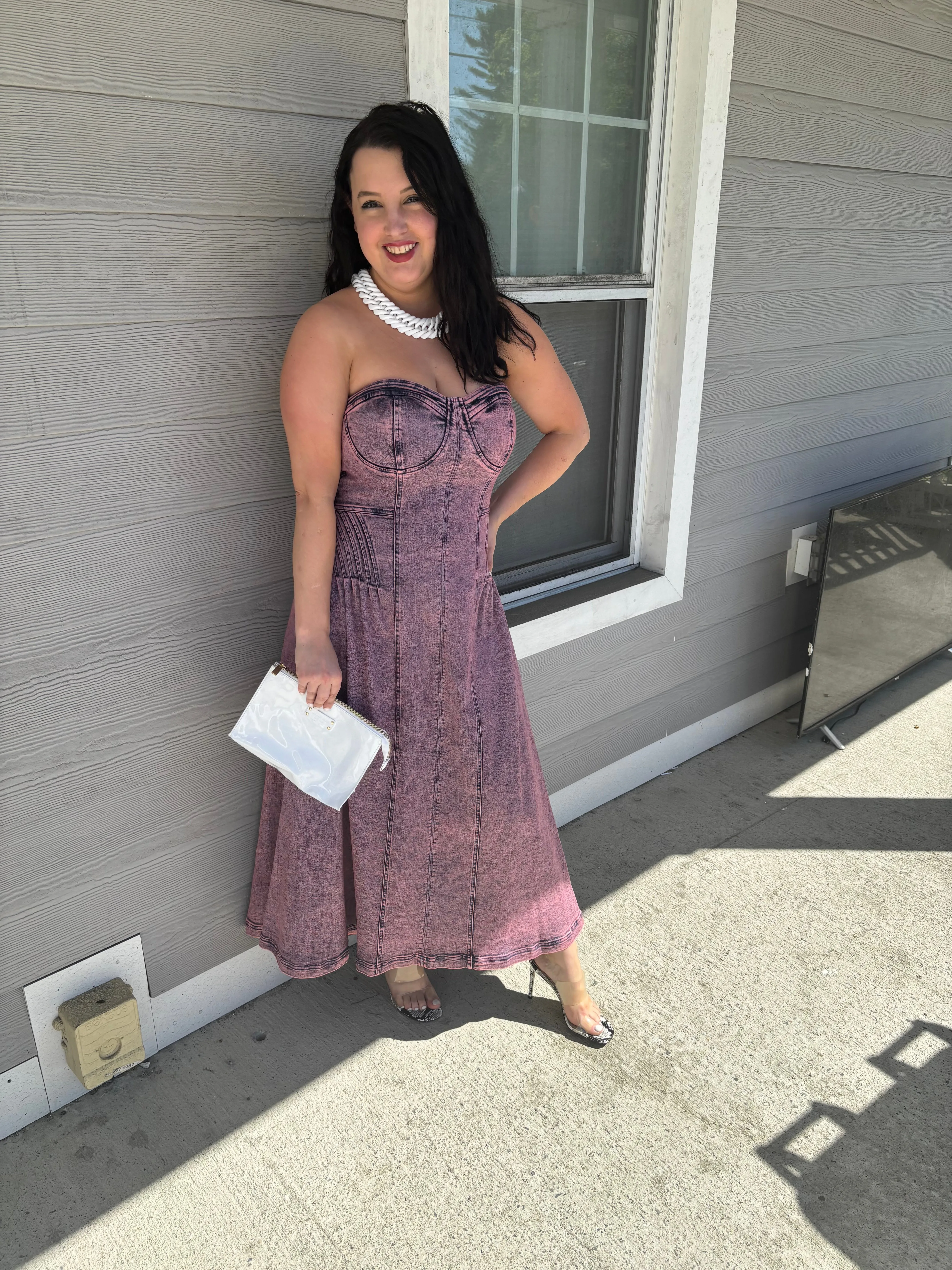 Free People Pink Denim Wash Strapless Dress