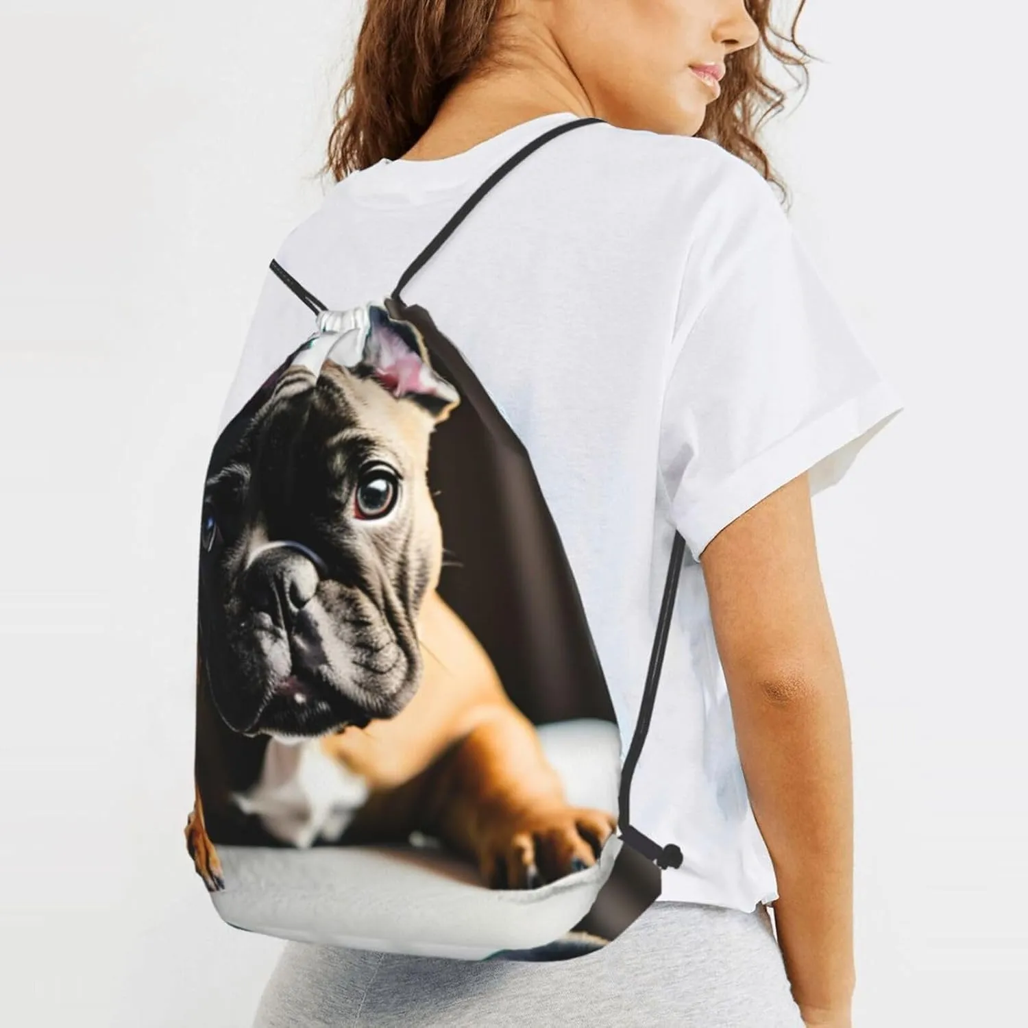 French Bulldog Drawstring Cinch Backpack Polyester Sack Pack String Bag For Hiking Camping Adventure
