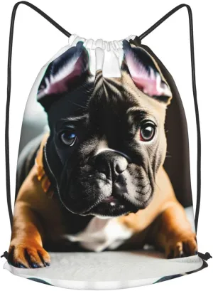 French Bulldog Drawstring Cinch Backpack Polyester Sack Pack String Bag For Hiking Camping Adventure