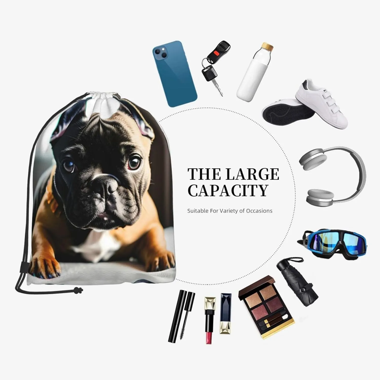 French Bulldog Drawstring Cinch Backpack Polyester Sack Pack String Bag For Hiking Camping Adventure